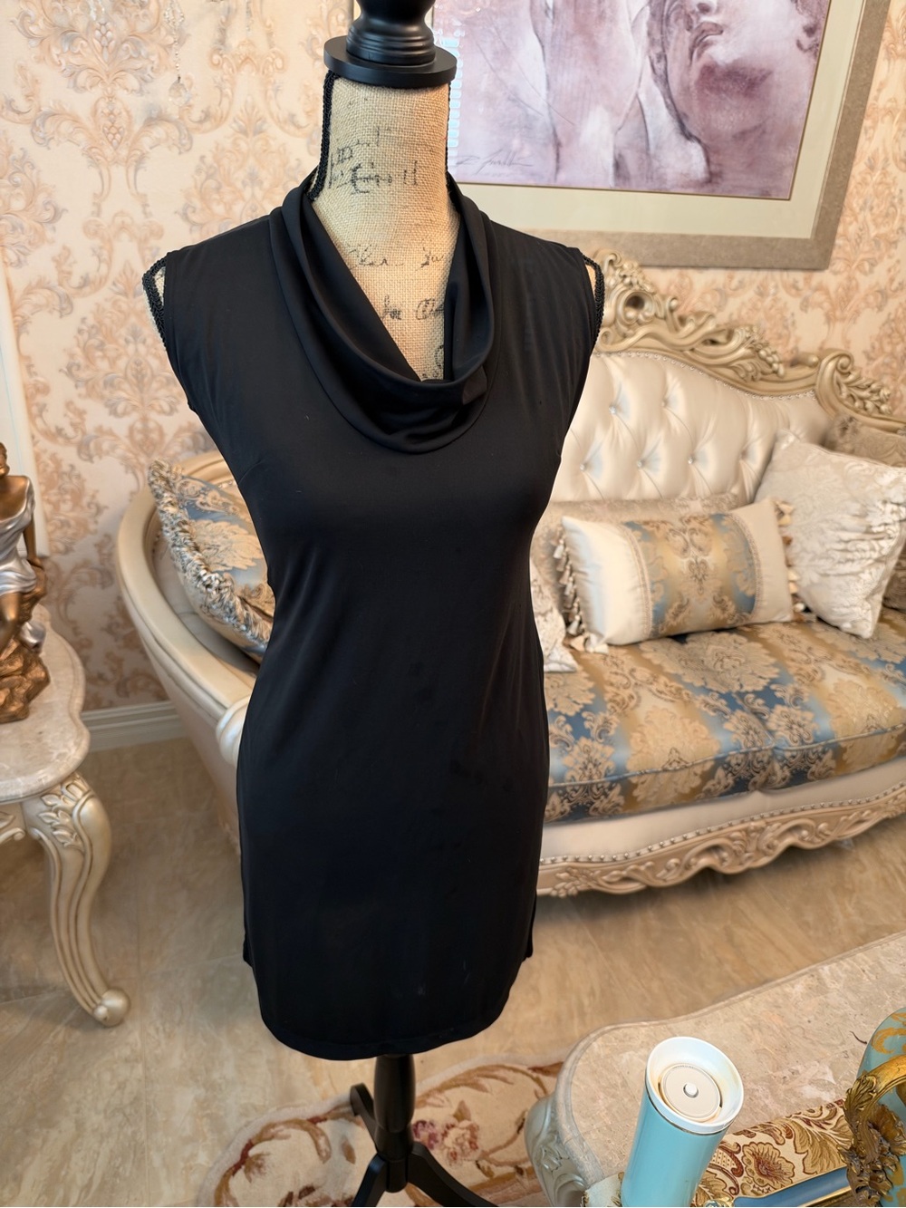 New York & Company Black Sleeveless Cowl Neck fitted dresse